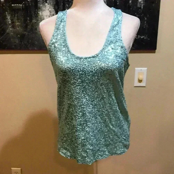 NWT DKNY Powder Blue Sequin Racerback Tank - S - Picture 1 of 7